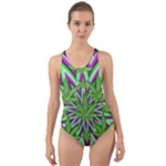 Purple Green White Marijuana Leaves CBDOilPrincess 726130cb-4fcc-4da8-acfb-52b94836ba03 Cut-Out Back One Piece Swimsuit