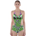 Purple Green White Marijuana Leaves CBDOilPrincess 726130cb-4fcc-4da8-acfb-52b94836ba03 Cut-Out One Piece Swimsuit