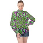 Purple Green White Marijuana Leaves CBDOilPrincess 726130cb-4fcc-4da8-acfb-52b94836ba03 High Neck Long Sleeve Chiffon Top