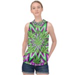 Purple Green White Marijuana Leaves CBDOilPrincess 726130cb-4fcc-4da8-acfb-52b94836ba03 High Neck Satin Top