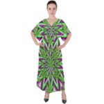 Purple Green White Marijuana Leaves CBDOilPrincess 726130cb-4fcc-4da8-acfb-52b94836ba03 V-Neck Boho Style Maxi Dress
