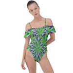 Purple Green White Marijuana Leaves CBDOilPrincess 726130cb-4fcc-4da8-acfb-52b94836ba03 Frill Detail One Piece Swimsuit