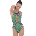 Purple Green White Marijuana Leaves CBDOilPrincess 726130cb-4fcc-4da8-acfb-52b94836ba03 Plunge Cut Halter Swimsuit