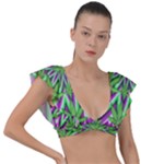 Purple Green White Marijuana Leaves CBDOilPrincess 726130cb-4fcc-4da8-acfb-52b94836ba03 Plunge Frill Sleeve Bikini Top