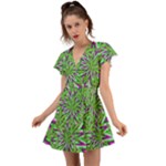 Purple Green White Marijuana Leaves CBDOilPrincess 726130cb-4fcc-4da8-acfb-52b94836ba03 Flutter Sleeve Wrap Dress