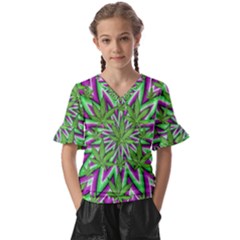 Kids  V-Neck Horn Sleeve Blouse 