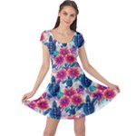 Tropical Flowers Turtles CBDOilPrincess Edf1ea6f-2cc5-4f0b-a5cc-9c146c7d79e4 Cap Sleeve Dress
