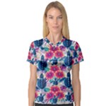 Tropical Flowers Turtles CBDOilPrincess Edf1ea6f-2cc5-4f0b-a5cc-9c146c7d79e4 V-Neck Sport Mesh Tee
