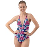 Tropical Flowers Turtles CBDOilPrincess Edf1ea6f-2cc5-4f0b-a5cc-9c146c7d79e4 Halter Cut-Out One Piece Swimsuit