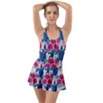Tropical Flowers Turtles CBDOilPrincess Edf1ea6f-2cc5-4f0b-a5cc-9c146c7d79e4 Ruffle Top Dress Swimsuit