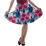 Tropical Flowers Turtles CBDOilPrincess Edf1ea6f-2cc5-4f0b-a5cc-9c146c7d79e4 A-line Skater Skirt