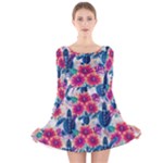 Tropical Flowers Turtles CBDOilPrincess Edf1ea6f-2cc5-4f0b-a5cc-9c146c7d79e4 Long Sleeve Velvet Skater Dress