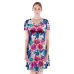 Tropical Flowers Turtles CBDOilPrincess Edf1ea6f-2cc5-4f0b-a5cc-9c146c7d79e4 Short Sleeve V-neck Flare Dress