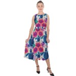 Tropical Flowers Turtles CBDOilPrincess Edf1ea6f-2cc5-4f0b-a5cc-9c146c7d79e4 Midi Tie-Back Chiffon Dress