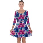 Tropical Flowers Turtles CBDOilPrincess Edf1ea6f-2cc5-4f0b-a5cc-9c146c7d79e4 Quarter Sleeve Skater Dress
