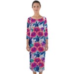 Tropical Flowers Turtles CBDOilPrincess Edf1ea6f-2cc5-4f0b-a5cc-9c146c7d79e4 Quarter Sleeve Midi Bodycon Dress