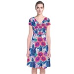 Tropical Flowers Turtles CBDOilPrincess Edf1ea6f-2cc5-4f0b-a5cc-9c146c7d79e4 Short Sleeve Front Wrap Dress