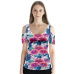 Tropical Flowers Turtles CBDOilPrincess Edf1ea6f-2cc5-4f0b-a5cc-9c146c7d79e4 Butterfly Sleeve Cutout Tee 