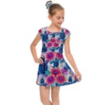 Tropical Flowers Turtles CBDOilPrincess Edf1ea6f-2cc5-4f0b-a5cc-9c146c7d79e4 Kids  Cap Sleeve Dress