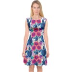 Tropical Flowers Turtles CBDOilPrincess Edf1ea6f-2cc5-4f0b-a5cc-9c146c7d79e4 Capsleeve Midi Dress