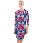 Tropical Flowers Turtles CBDOilPrincess Edf1ea6f-2cc5-4f0b-a5cc-9c146c7d79e4 Quarter Sleeve Hood Bodycon Dress