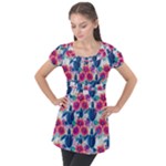 Tropical Flowers Turtles CBDOilPrincess Edf1ea6f-2cc5-4f0b-a5cc-9c146c7d79e4 Puff Sleeve Tunic Top
