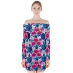 Tropical Flowers Turtles CBDOilPrincess Edf1ea6f-2cc5-4f0b-a5cc-9c146c7d79e4 Long Sleeve Off Shoulder Dress