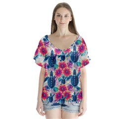 V-Neck Flutter Sleeve Top 