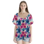Tropical Flowers Turtles CBDOilPrincess Edf1ea6f-2cc5-4f0b-a5cc-9c146c7d79e4 V-Neck Flutter Sleeve Top