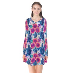 Long Sleeve V-neck Flare Dress 