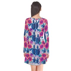 Long Sleeve V-neck Flare Dress 