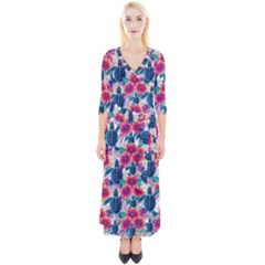 Quarter Sleeve Wrap Maxi Dress 