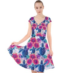 Cap Sleeve Front Wrap Midi Dress 