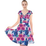 Tropical Flowers Turtles CBDOilPrincess Edf1ea6f-2cc5-4f0b-a5cc-9c146c7d79e4 Cap Sleeve Front Wrap Midi Dress