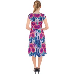 Cap Sleeve Front Wrap Midi Dress 