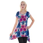 Tropical Flowers Turtles CBDOilPrincess Edf1ea6f-2cc5-4f0b-a5cc-9c146c7d79e4 Short Sleeve Side Drop Tunic