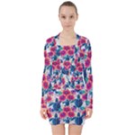 Tropical Flowers Turtles CBDOilPrincess Edf1ea6f-2cc5-4f0b-a5cc-9c146c7d79e4 V-neck Bodycon Long Sleeve Dress