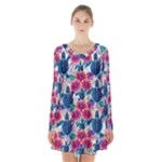 Tropical Flowers Turtles CBDOilPrincess Edf1ea6f-2cc5-4f0b-a5cc-9c146c7d79e4 Long Sleeve Velvet V-neck Dress
