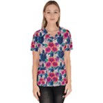 Tropical Flowers Turtles CBDOilPrincess Edf1ea6f-2cc5-4f0b-a5cc-9c146c7d79e4 Women s V-Neck Scrub Top