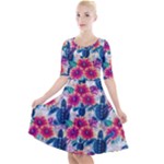 Tropical Flowers Turtles CBDOilPrincess Edf1ea6f-2cc5-4f0b-a5cc-9c146c7d79e4 Quarter Sleeve A-Line Dress