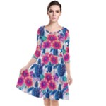 Tropical Flowers Turtles CBDOilPrincess Edf1ea6f-2cc5-4f0b-a5cc-9c146c7d79e4 Quarter Sleeve Waist Band Dress