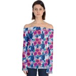 Tropical Flowers Turtles CBDOilPrincess Edf1ea6f-2cc5-4f0b-a5cc-9c146c7d79e4 Off Shoulder Long Sleeve Top