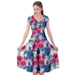 Tropical Flowers Turtles CBDOilPrincess Edf1ea6f-2cc5-4f0b-a5cc-9c146c7d79e4 Cap Sleeve Wrap Front Dress