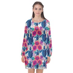 Long Sleeve Chiffon Shift Dress  