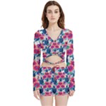Tropical Flowers Turtles CBDOilPrincess Edf1ea6f-2cc5-4f0b-a5cc-9c146c7d79e4 Velvet Wrap Crop Top and Shorts Set