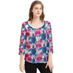 Tropical Flowers Turtles CBDOilPrincess Edf1ea6f-2cc5-4f0b-a5cc-9c146c7d79e4 Chiffon Quarter Sleeve Blouse