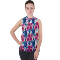 Mock Neck Chiffon Sleeveless Top 