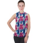 Tropical Flowers Turtles CBDOilPrincess Edf1ea6f-2cc5-4f0b-a5cc-9c146c7d79e4 Mock Neck Chiffon Sleeveless Top