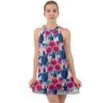 Tropical Flowers Turtles CBDOilPrincess Edf1ea6f-2cc5-4f0b-a5cc-9c146c7d79e4 Halter Tie Back Chiffon Dress