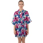 Tropical Flowers Turtles CBDOilPrincess Edf1ea6f-2cc5-4f0b-a5cc-9c146c7d79e4 Half Sleeve Satin Kimono 